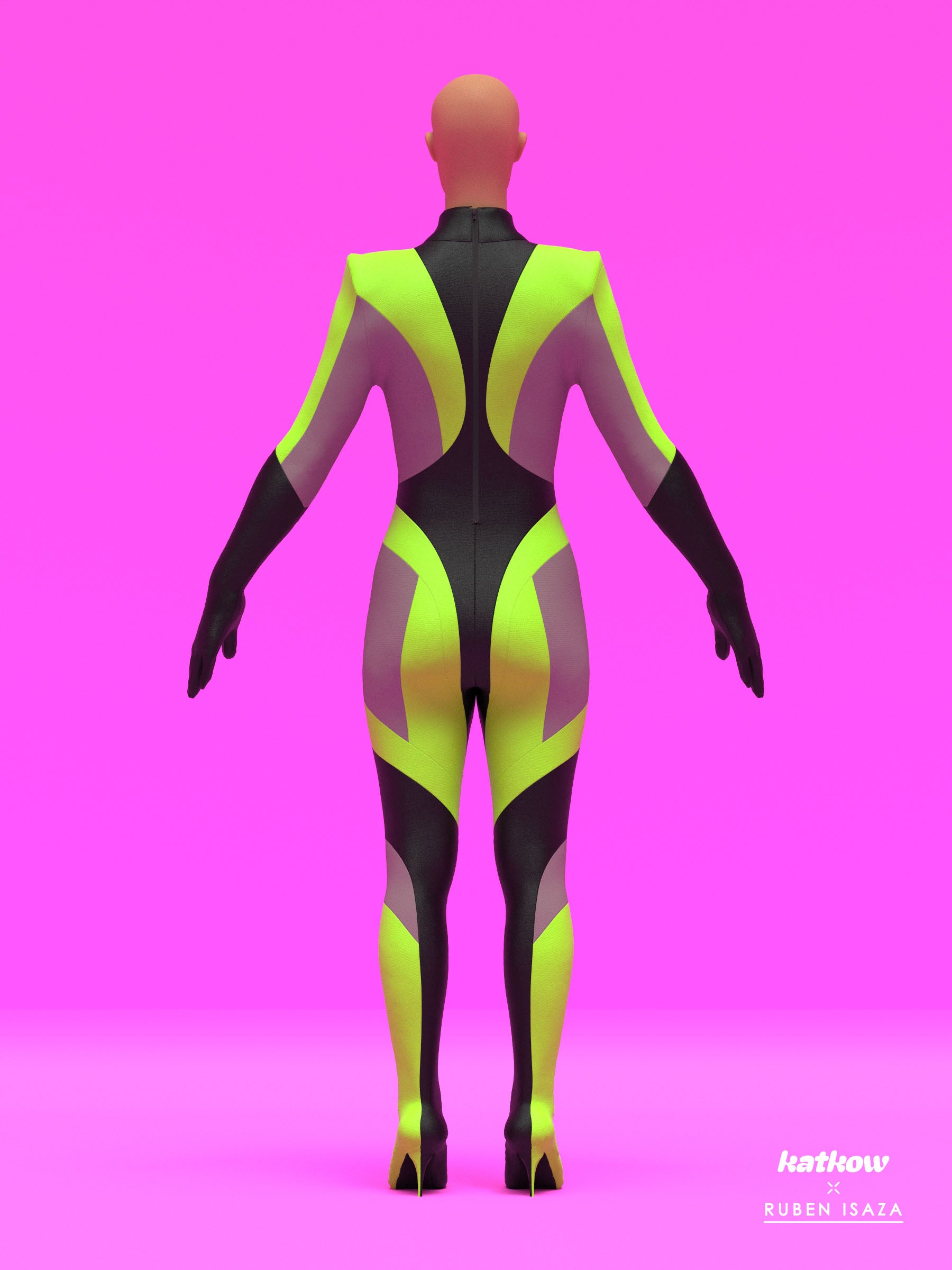 Cyber Striped Full-Body Catsuit Sewing Pattern by Ruben Isaza and Katkow Drag Queen and Standard Womens Costume Outfit Stretch Cutout Colorblock Nude Dancewear Festival Rave Cosplay Mugler Future Back