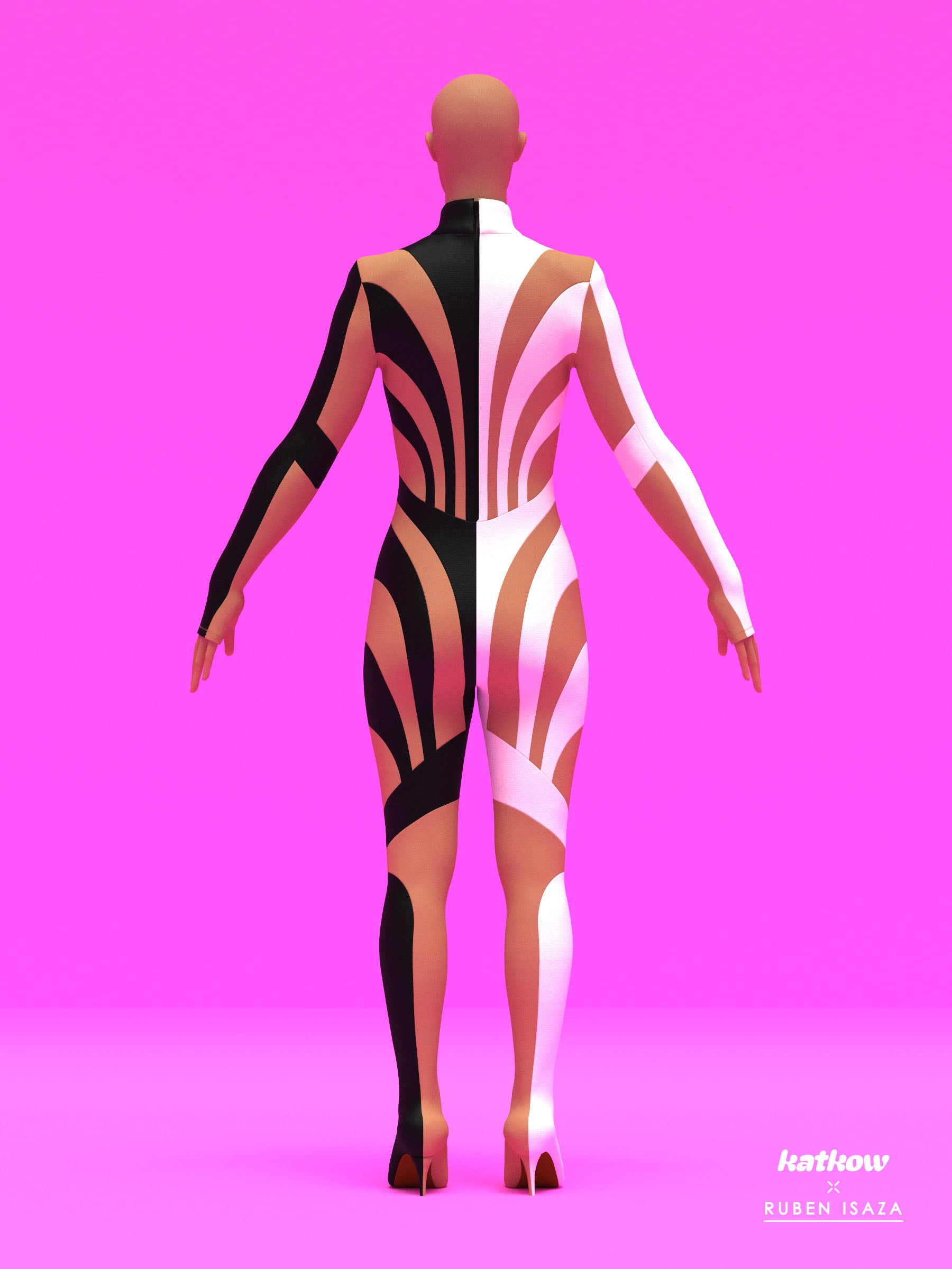 Half Striped Full-Body Catsuit Sewing Pattern by Ruben Isaza and Katkow Drag Queen and Standard Womens Costume Outfit Stretch Cutout Colorblock Nude Dancewear Festival Rave Cosplay Mugler Back