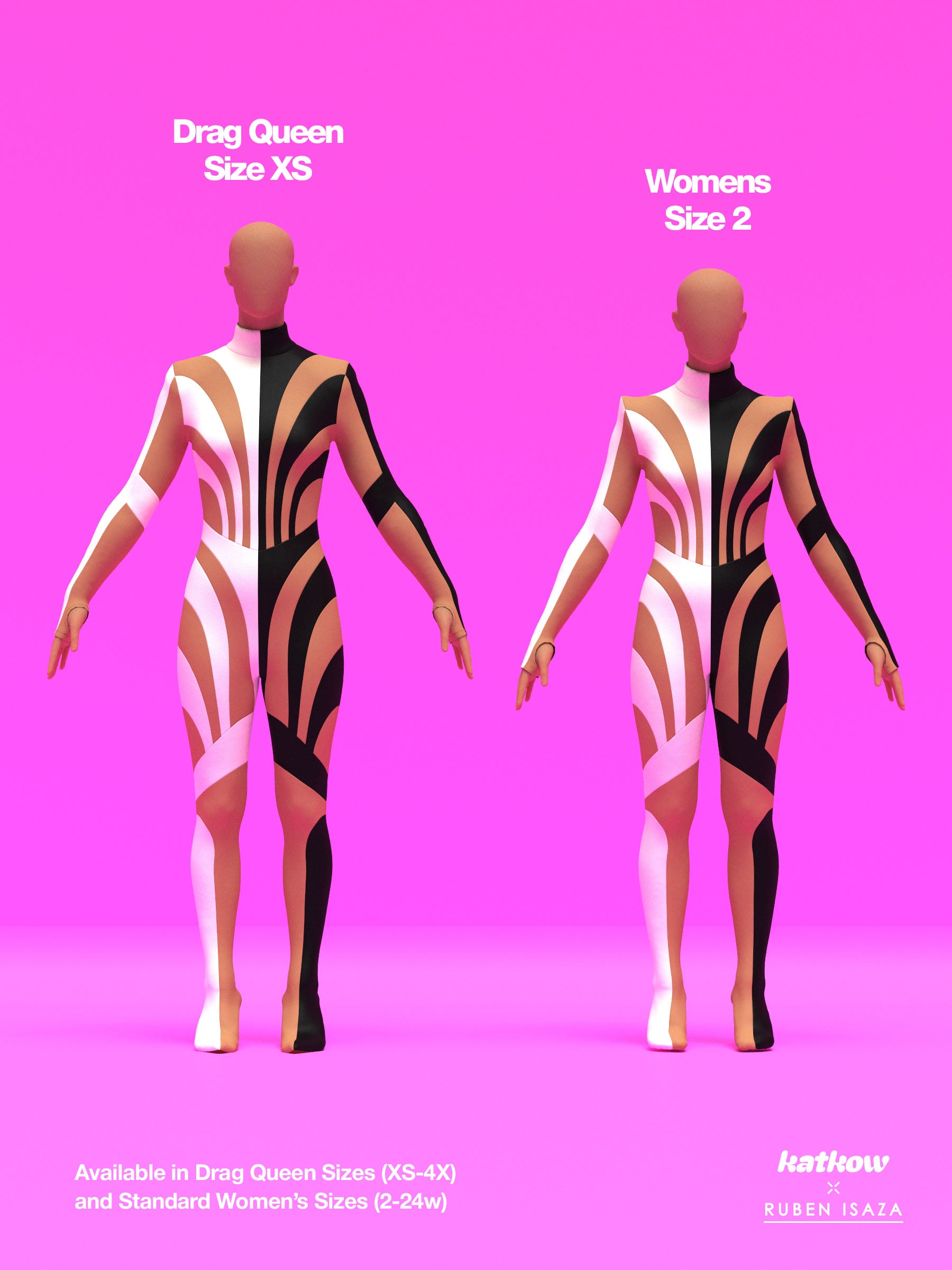 Half Striped Full-Body Catsuit Sewing Pattern by Ruben Isaza and Katkow Drag Queen and Standard Womens Costume Outfit Stretch Cutout Colorblock Nude Dancewear Festival Rave Cosplay Mugler Sizes