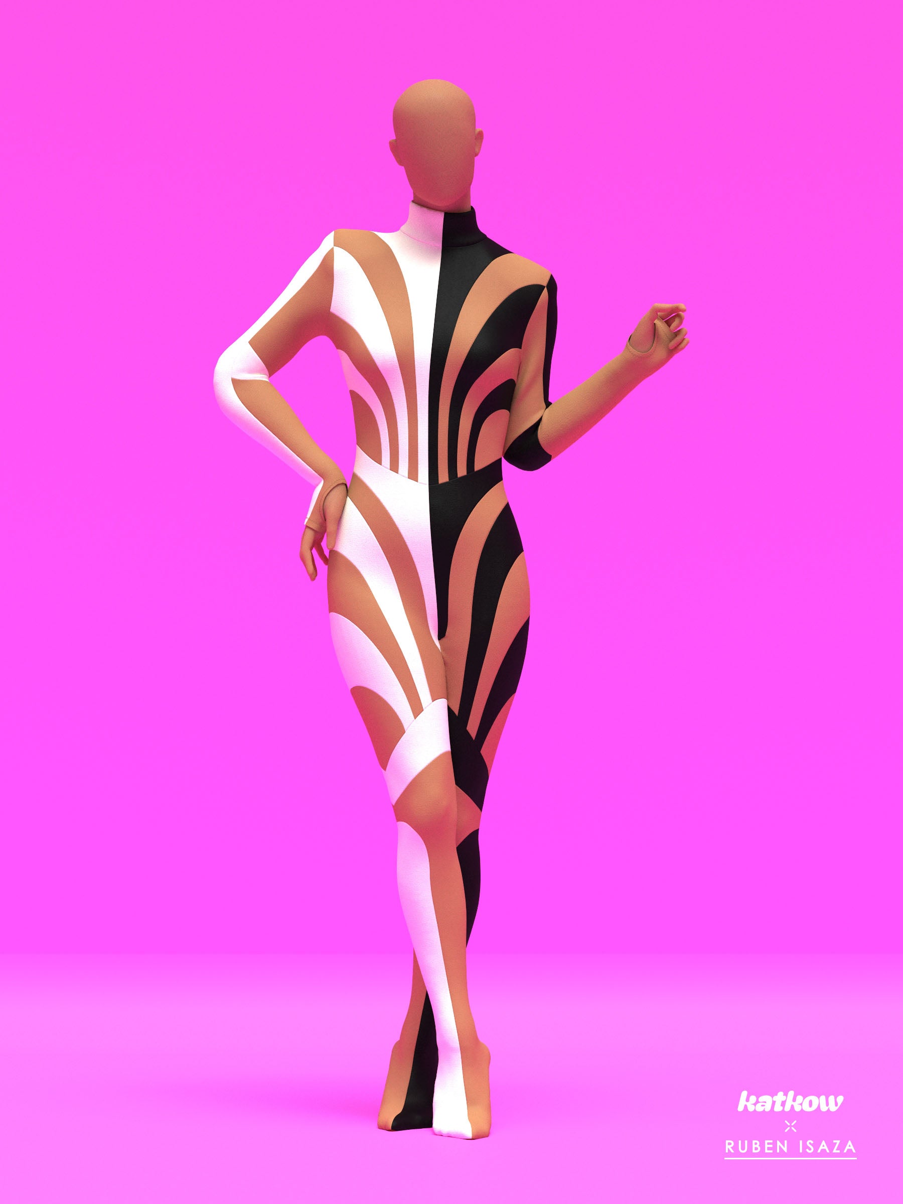 Half Striped Full-Body Catsuit Sewing Pattern by Ruben Isaza and Katkow Drag Queen and Standard Womens Costume Outfit Stretch Cutout Colorblock Nude Dancewear Festival Rave Cosplay Mugler Thumb