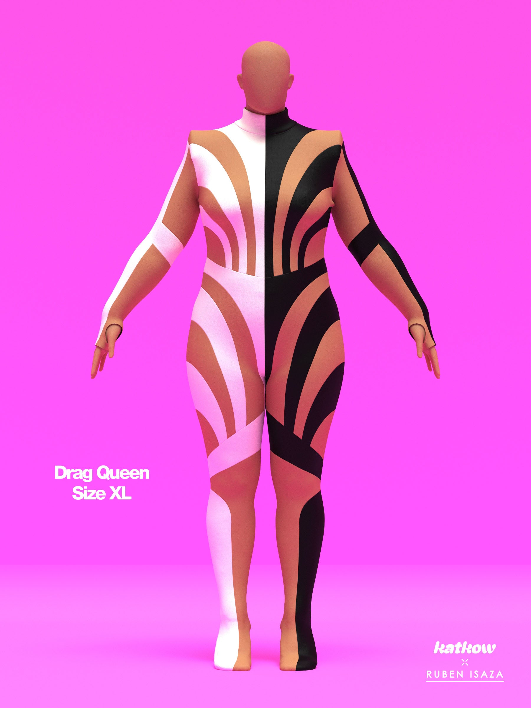 Half Striped Full-Body Catsuit Sewing Pattern by Ruben Isaza and Katkow Drag Queen and Standard Womens Costume Outfit Stretch Cutout Colorblock Nude Dancewear Festival Rave Cosplay Mugler Drag XL