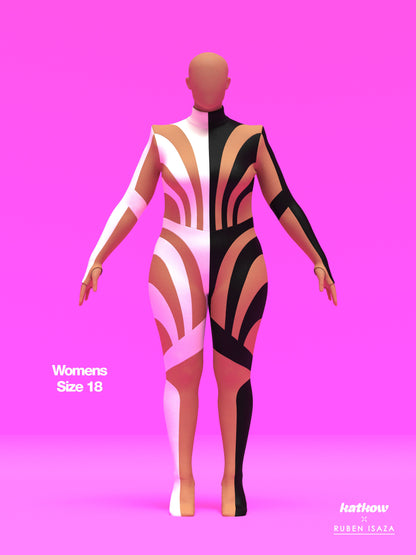 Half Striped Full-Body Catsuit Sewing Pattern by Ruben Isaza and Katkow Drag Queen and Standard Womens Costume Outfit Stretch Cutout Colorblock Nude Dancewear Festival Rave Cosplay Mugler size 18