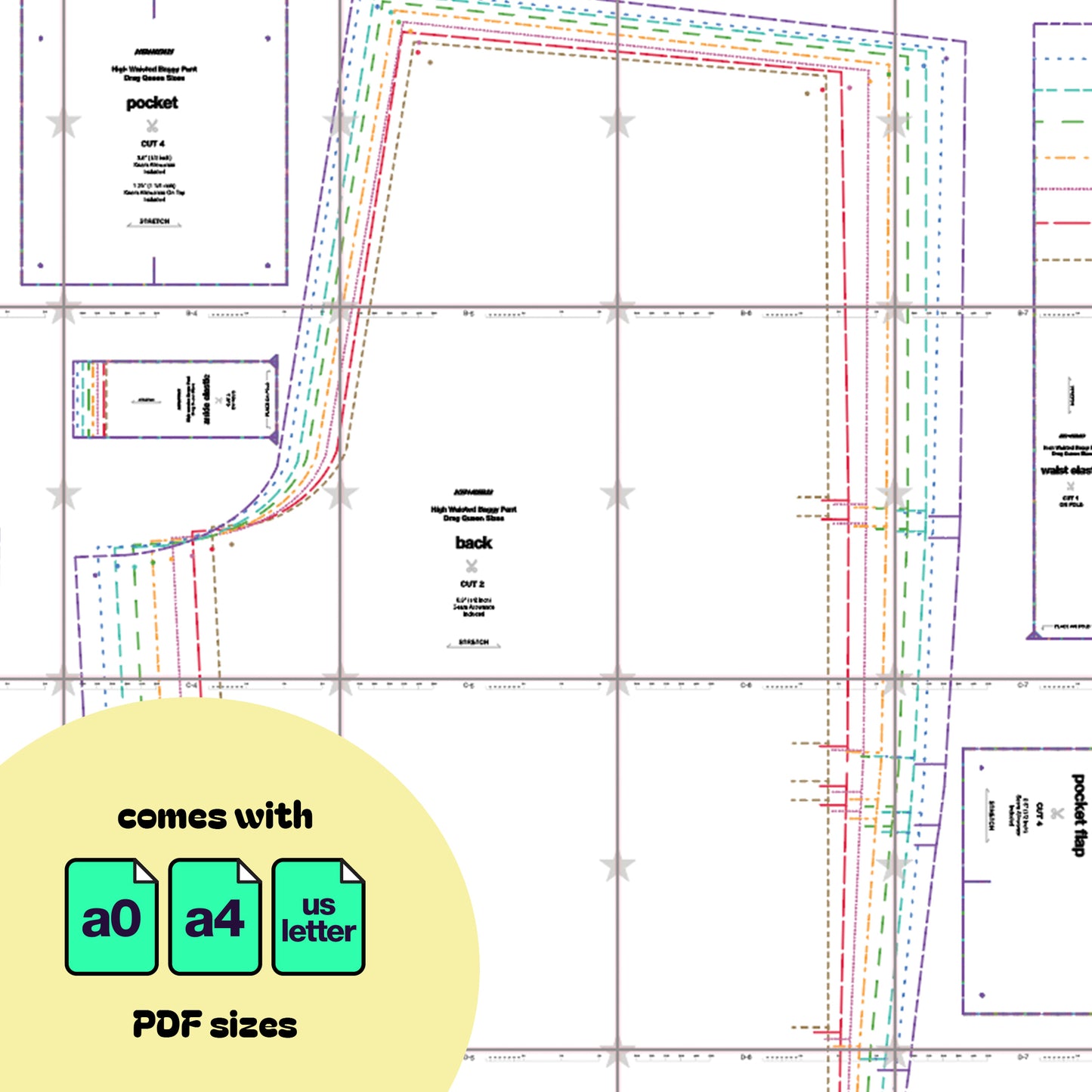 Katkow Baggy High Waisted Cargo Pants Sewing Pattern (XS-4X) PDF For Drag Queens PDF