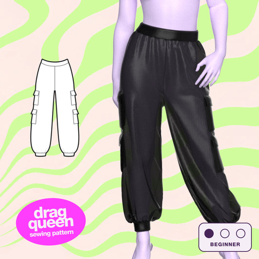 Katkow Baggy High Waisted Cargo Pants Sewing Pattern (XS-4X) PDF For Drag Queens Thumb