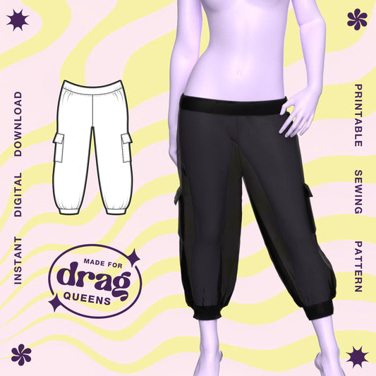 Katkow Baggy Low-Rise Capri Pants Sewing Pattern (XS-4X) PDF For Drag Queens Cosplay Thumb