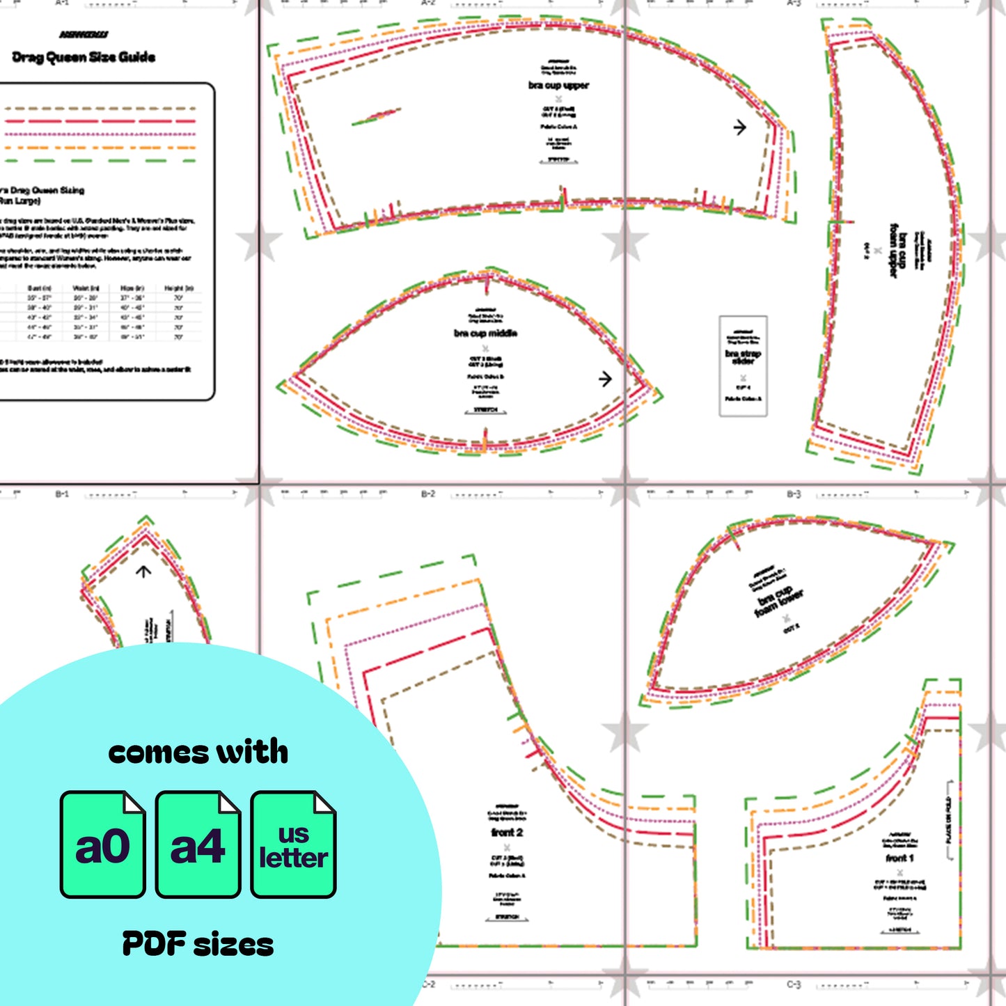 Cutout Stretch Bra Sewing Pattern PDF (XS-XL) for Drag Queens