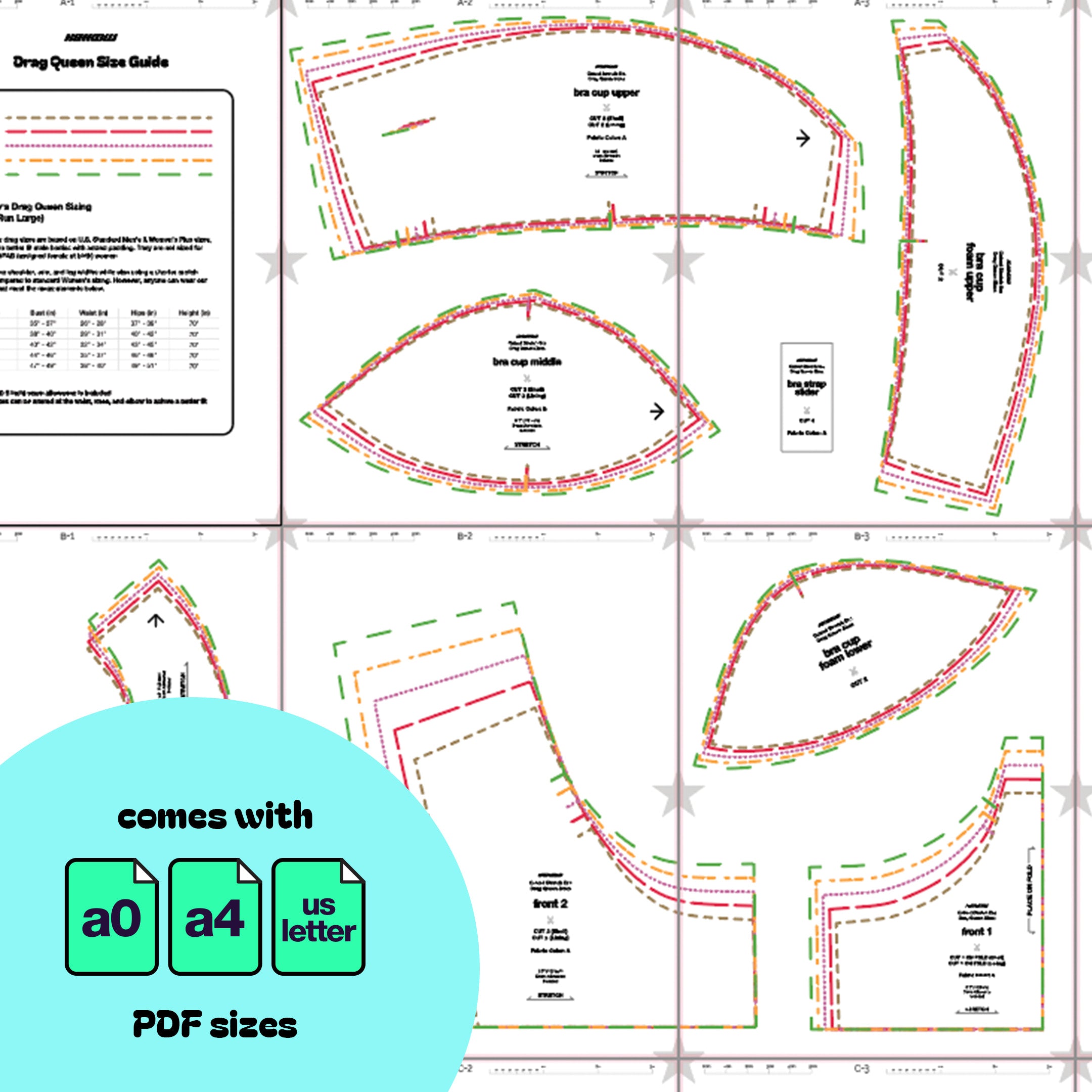 Katkow Stretch Bra Sewing Pattern Cutout Undergarment High Waisted Shaper Corset Body For Drag Queens Costume Plus Size Lingerie Sexy Fashion Cosplay Goth Rave Latex Fantasy PDF