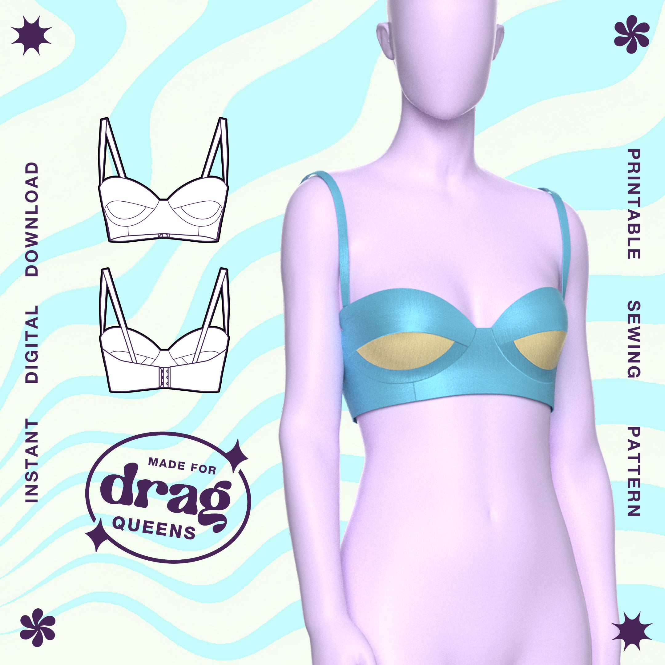 Cutout Stretch Bra Sewing Pattern PDF (XS-XL) for Drag Queens