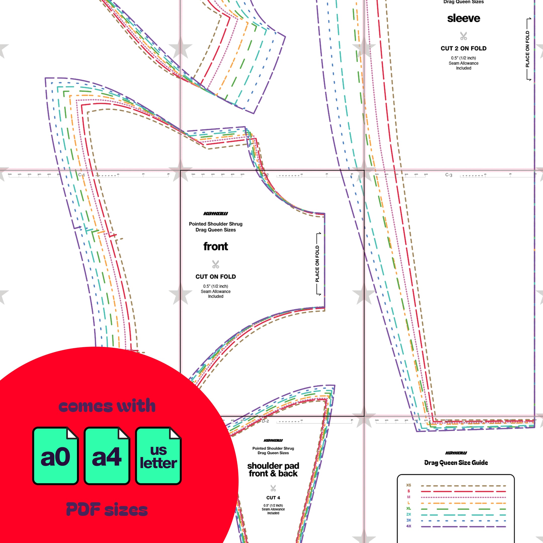 Patrón de costura de encogimiento de hombros puntiagudo (tallas XS-4X) - PDF