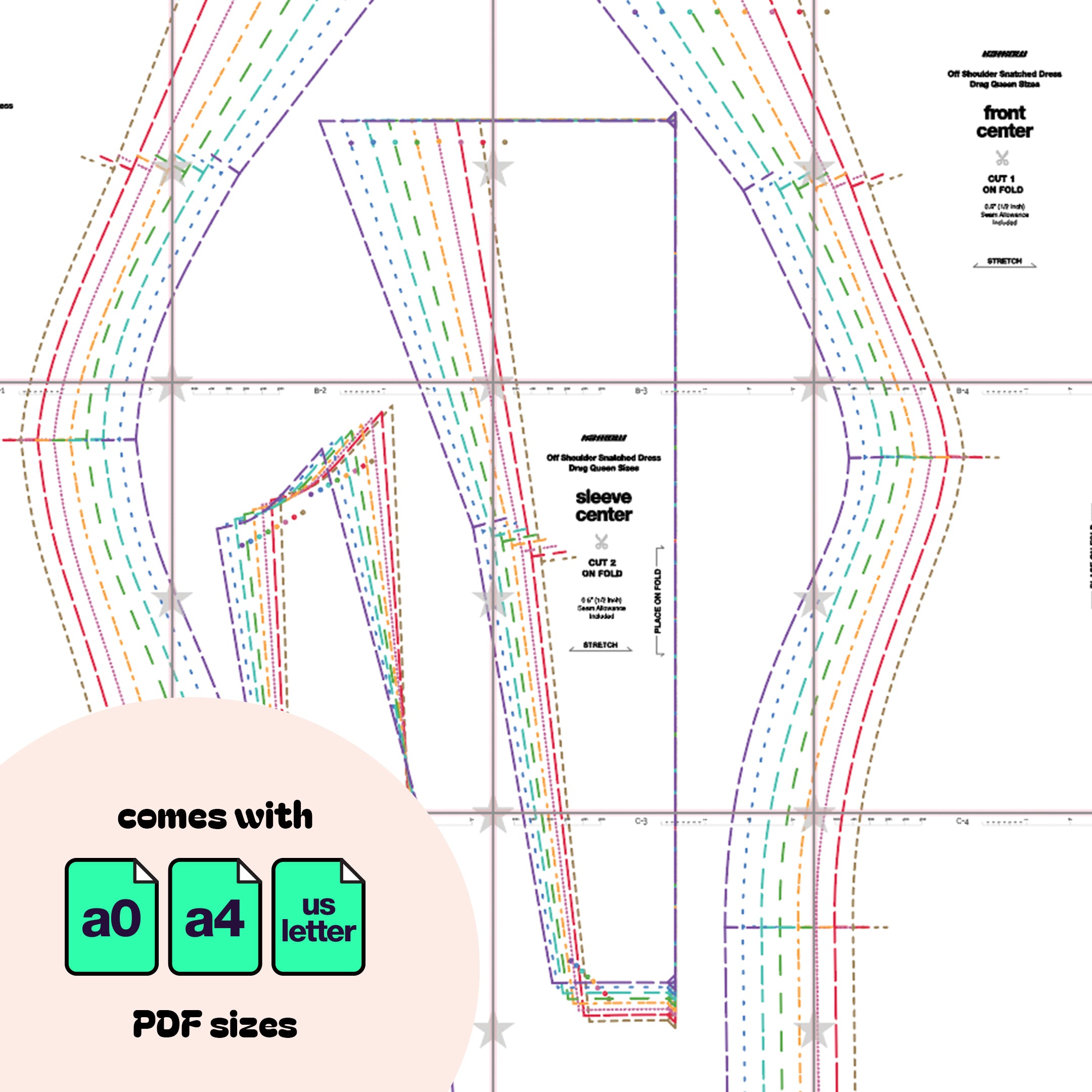 Off-Shoulder Snatched Dress Sewing Pattern (XS-4X) PDF For Drag Queens ...