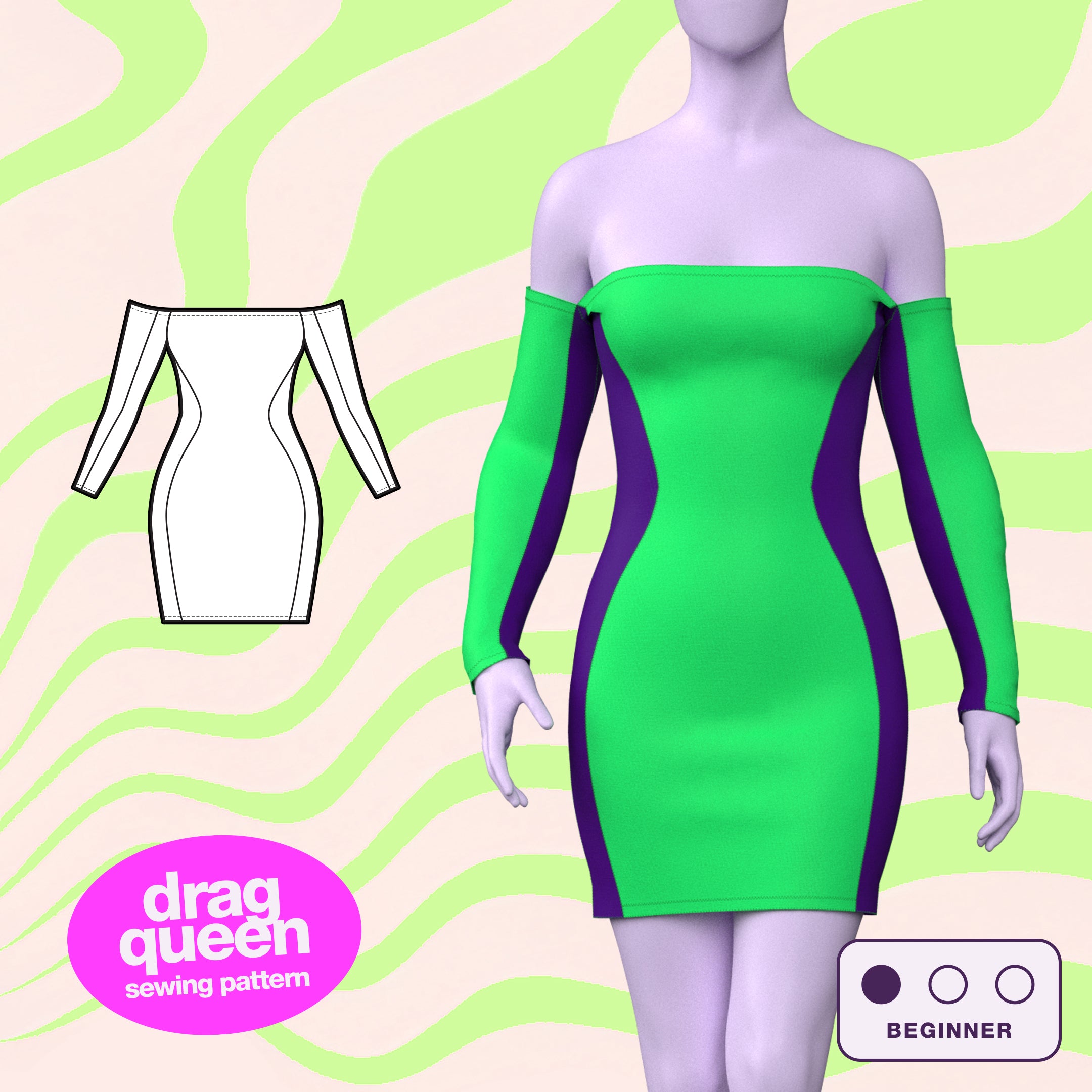 Off-Shoulder Snatched Dress Sewing Pattern (XS-4X) PDF For Drag Queens ...