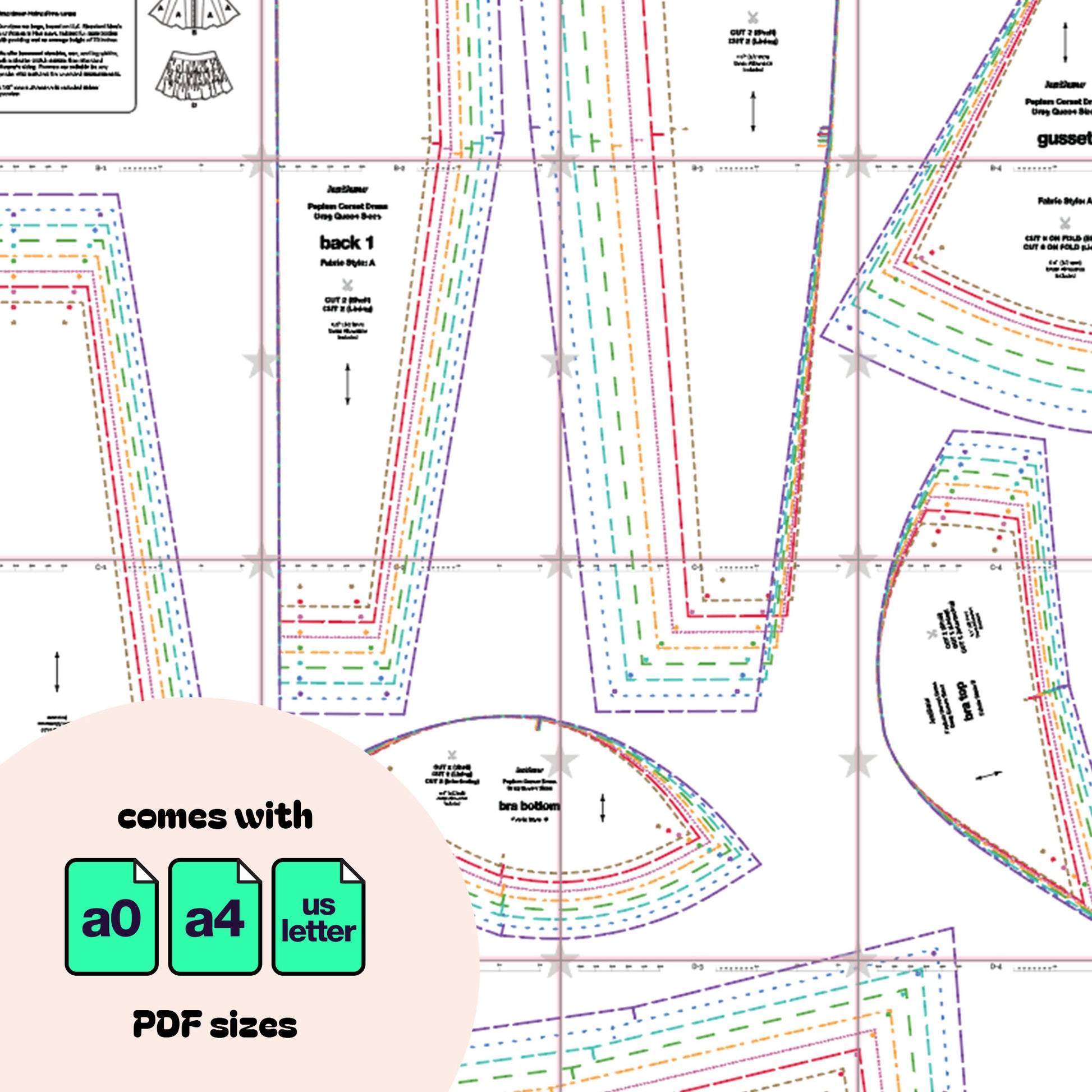 Katkow Peplum Corset Dress Sewing Pattern For Drag Queens Cosplay Costume Miniskirt Prom 80s Bustier Underskirt Rave pdf