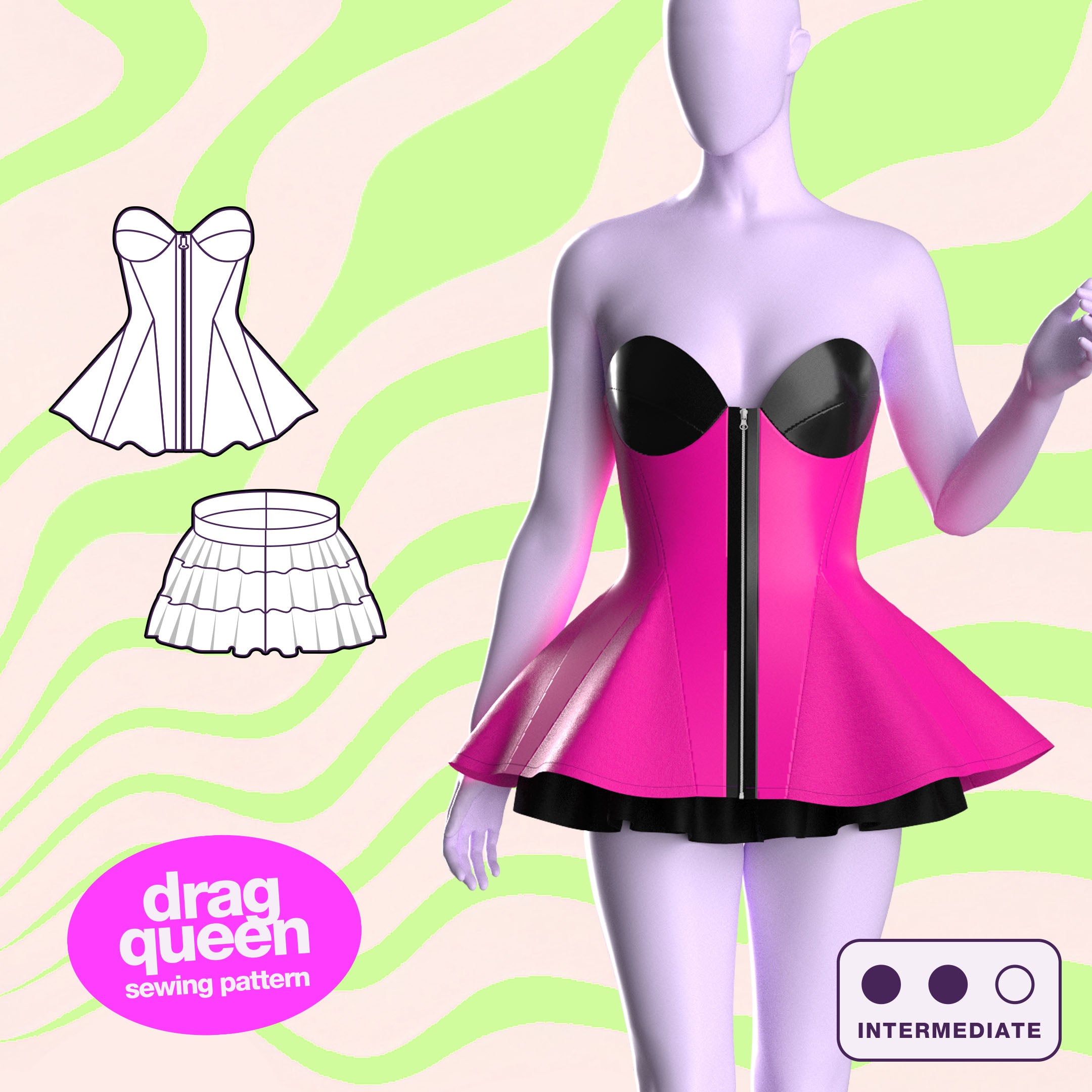 Peplum Corset Dress Sewing Pattern (XS-4X) PDF For Drag Queens – Katkow