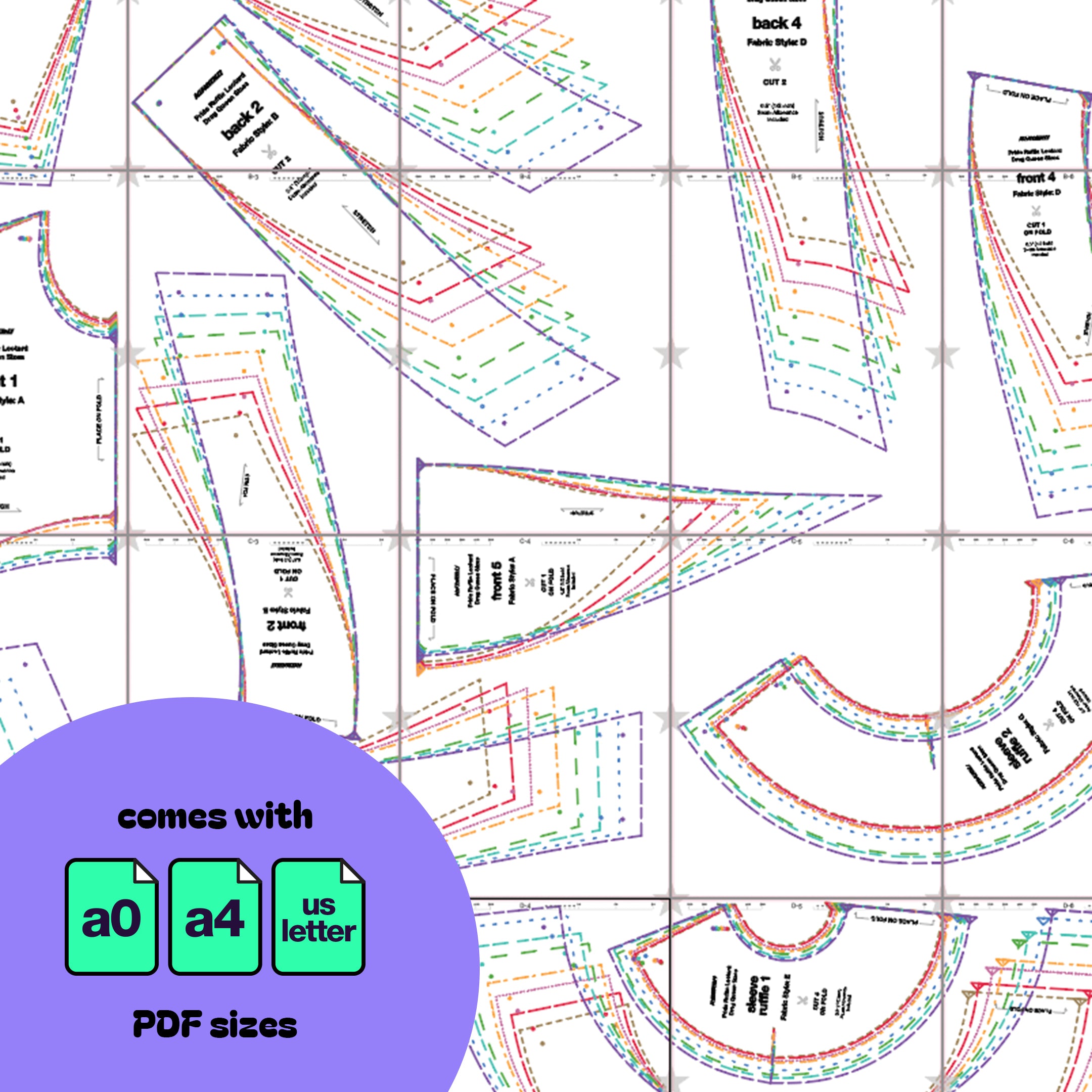 Katkow Stretch Pride Leotard and Skirt Sewing Pattern for Drag Queens Costume Rainbow Cosplay Fantasy Pastel Goth Rave PDF