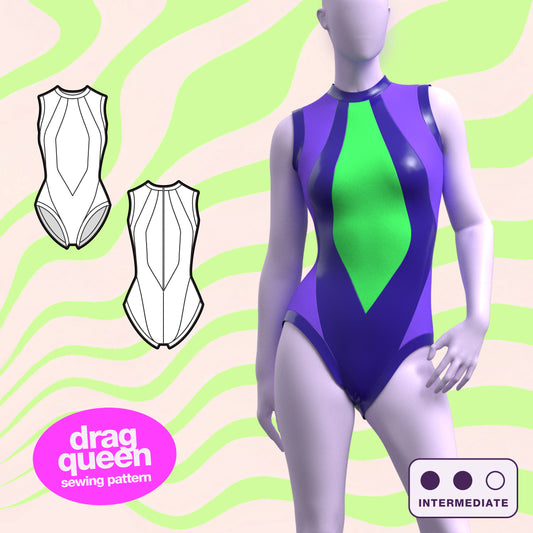 Sleeveless Cutout Leotard Sewing Pattern for Drag Queens by Katkow = Cosplay Goth Rave Festival Dance wear Thumb