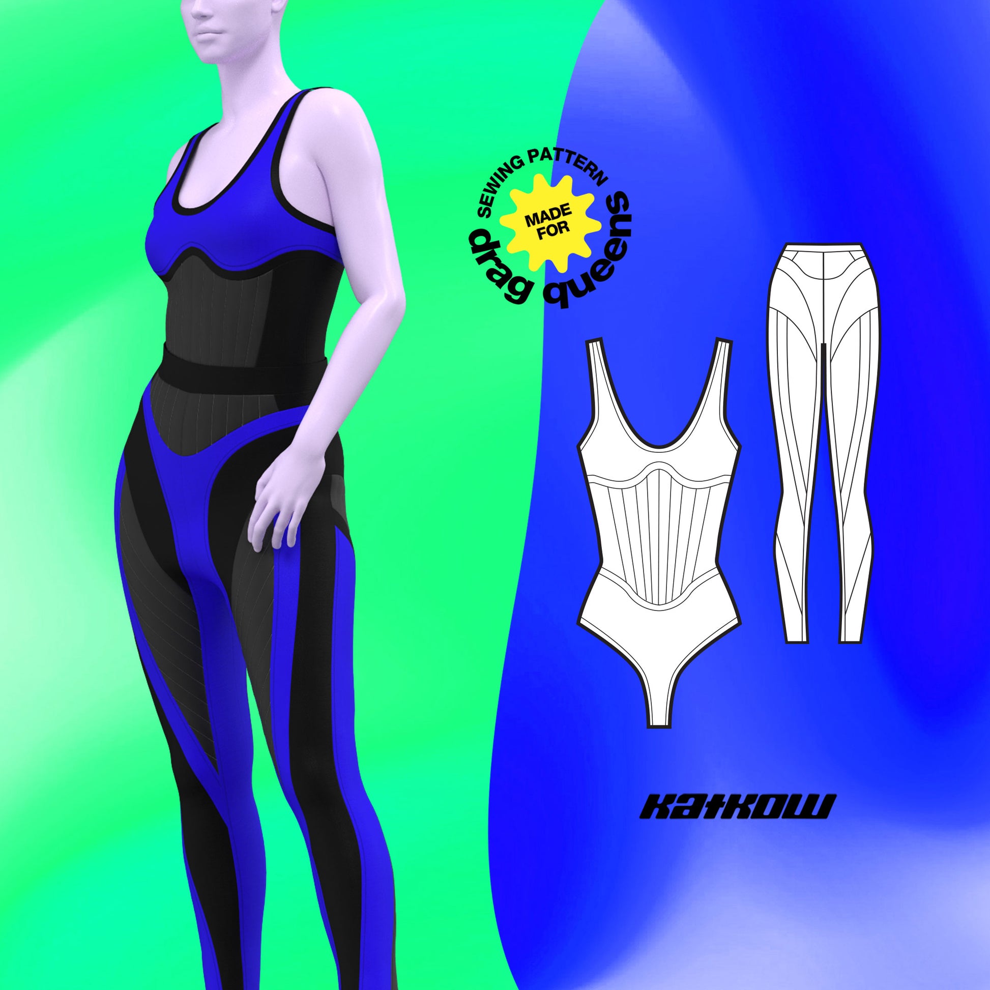 Stretch Colorblock Set Bodysuit & Leggings Sewing Pattern (Sizes XS-4X) -  PDF