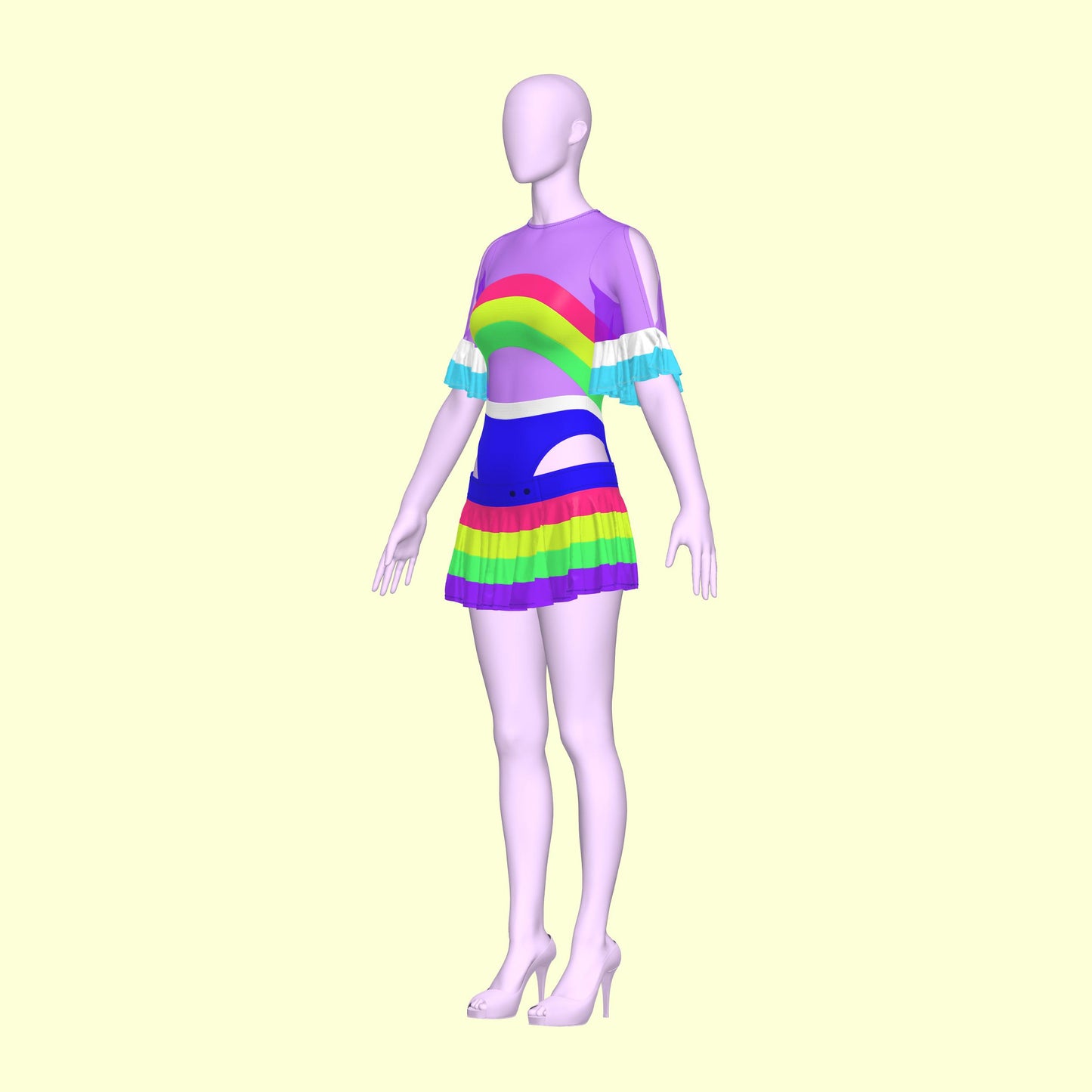 Katkow Stretch Pride Leotard and Skirt Sewing Pattern for Drag Queens Costume Rainbow Cosplay Fantasy Pastel Goth Rave Angle
