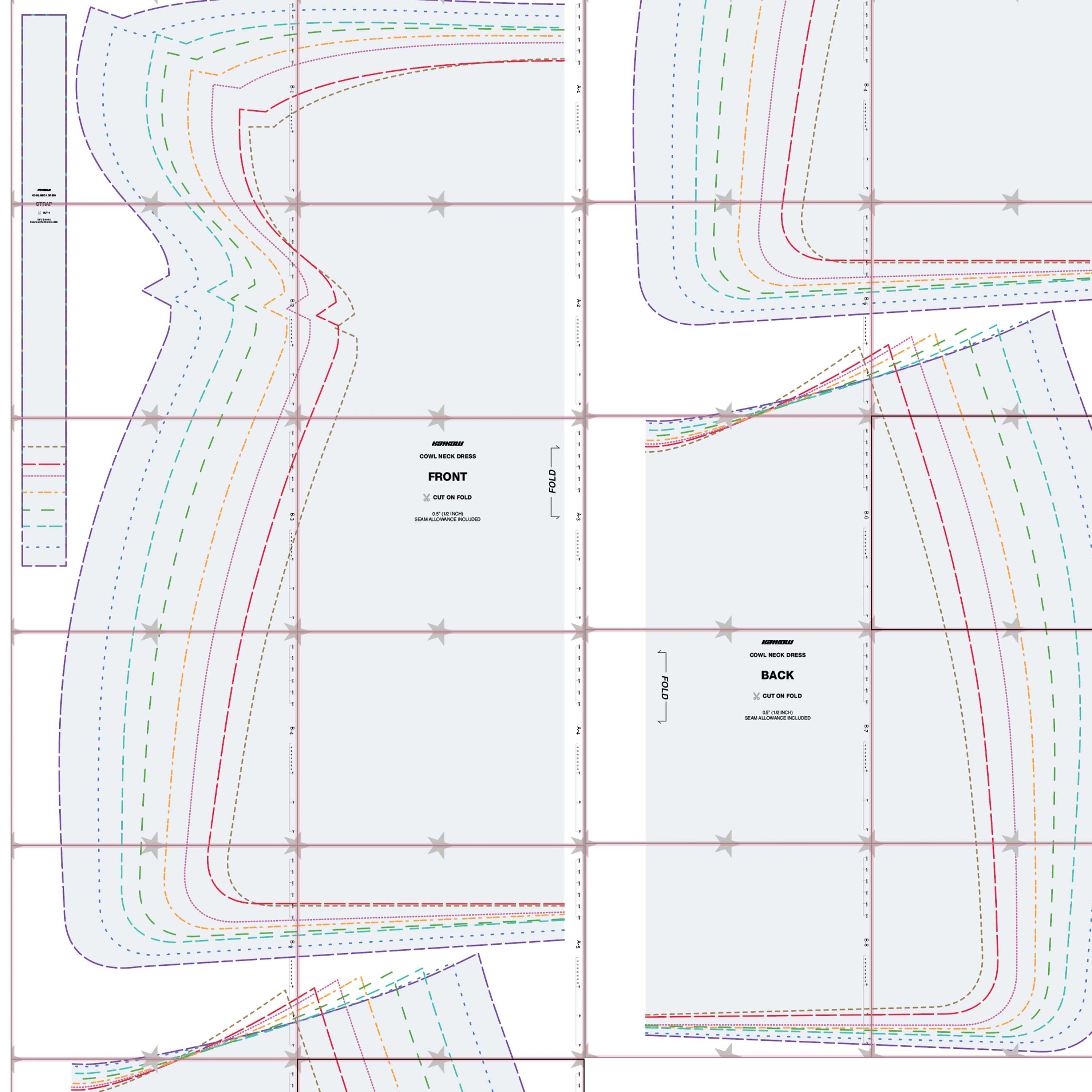 katkow drag queen cowl neck dress sewing pattern layout